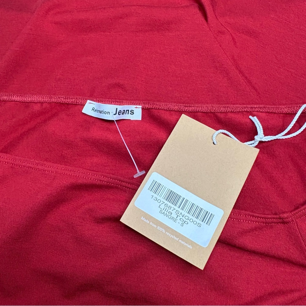 New Reformation-Style Red Top (Off-Shoulder Long Sleeve) Sz S - Picture 10 of 13
